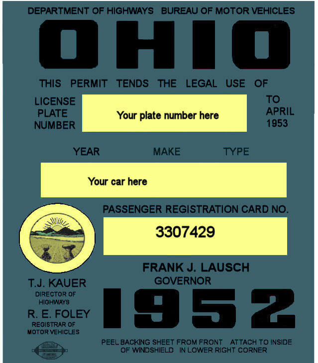 1952 Ohio Registration Sticker Cars